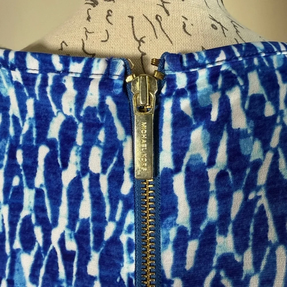 Michael Kors Abstract Blue and White Midi Dress